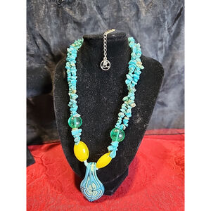 Erica Lyons Turquoise And Murano Stylized Necklace, EUC